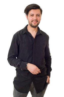 casual adam beyaz zemin üzerine izole mutlu