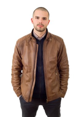 casual adam beyaz zemin üzerine izole mutlu