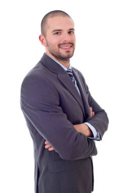 Mutlu iş adamı portresi beyaza izole edilmiş.