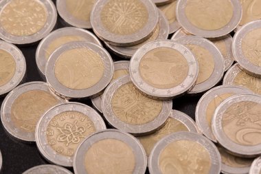 Euro para madeni para büyük miktarda görüntüsünü Üstten Görünüm.