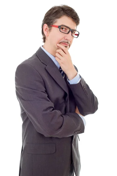 Jovem homem de negócios pensando, isolado no branco — Fotografia de Stock