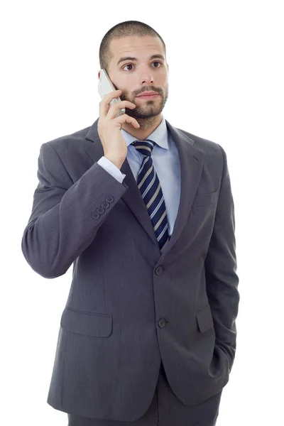 Endişeli bir iş adamı telefonda, izole edilmiş. — Stok fotoğraf