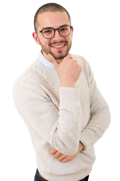 Щасливий випадковий чоловік ізольований на білому тлі — стокове фото