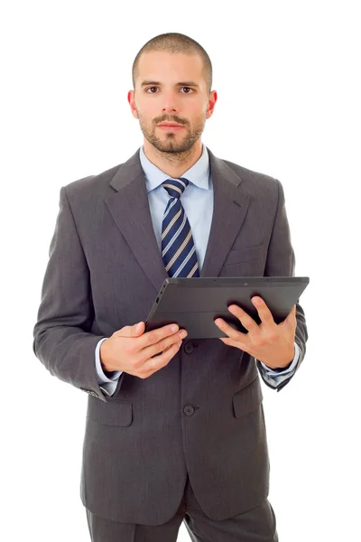 Hombre de negocios con una tableta PC, aislado Imagen de stock