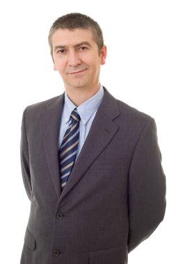 Mutlu iş adamı portresi beyaza izole edilmiş.