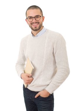 Casual adam beyaz izole bir kitapla