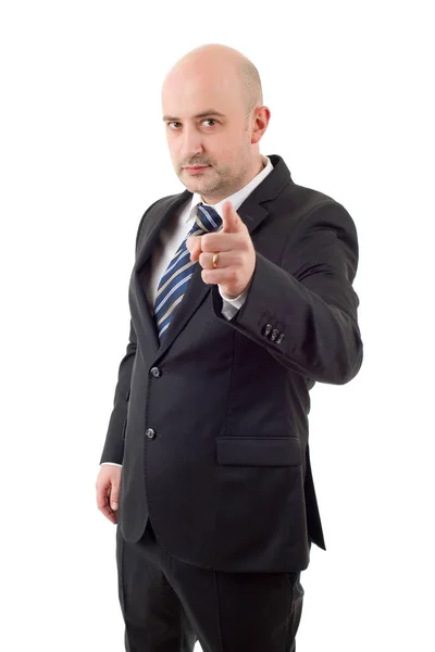 Mad business man pointing, isolated on white — Stock Photo, Image