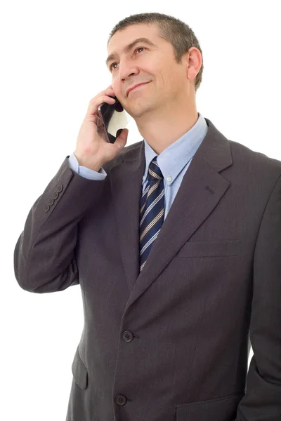 Homem de negócios feliz no telefone, isolado — Fotografia de Stock