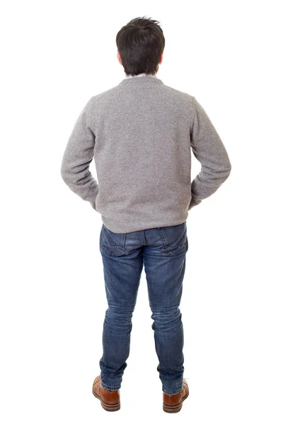 Jovem homem casual das costas, de corpo inteiro, isolado — Fotografia de Stock