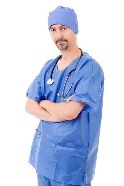 Smiling hospital doctor isolated over white background. — Stock Photo, Image