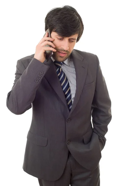 Šťastný obchodník na telefonu, izolovaný — Stock fotografie