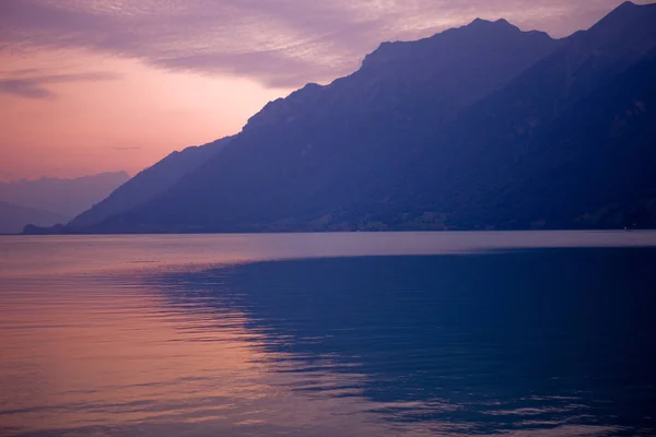 Jezioro Szwajcarskie Zachodzie Słońca Brukseli Szwajcaria — Zdjęcie stockowe