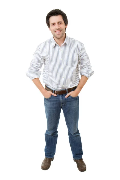 Joven casual hombre cuerpo completo en un fondo blanco — Foto de Stock