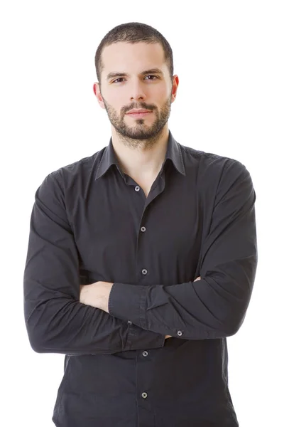 Retrato de hombre casual feliz joven, aislado en blanco — Foto de Stock