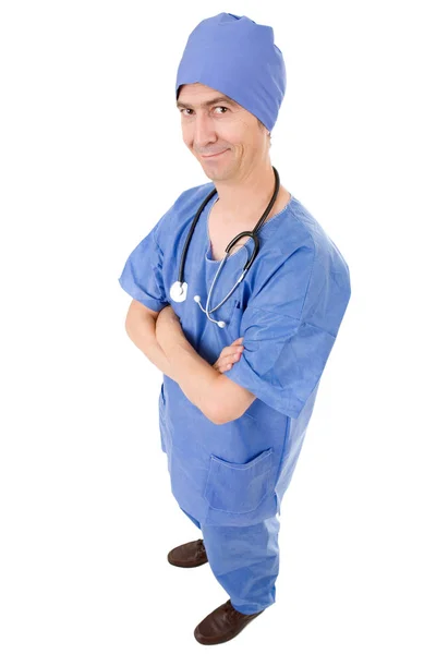 Silly male doctor full length, isolated on white background — Stock Photo, Image