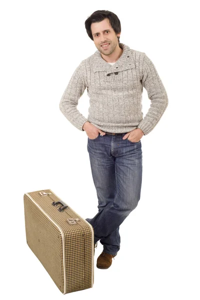 Pleine longueur de jeune homme avec des bagages isolés sur fond blanc — Photo