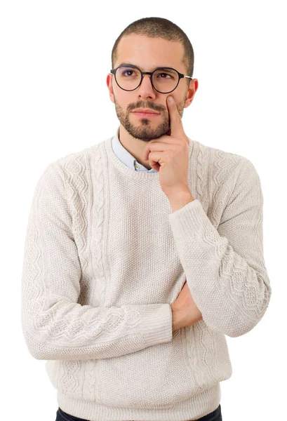 Jovem homem casual pensando, isolado — Fotografia de Stock