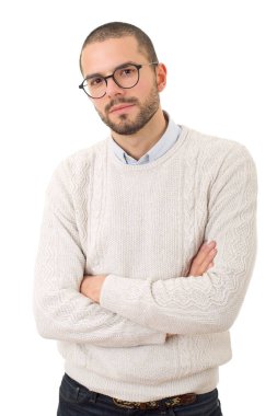 düşünme, beyaz arka plan üzerinde izole genç casual adam