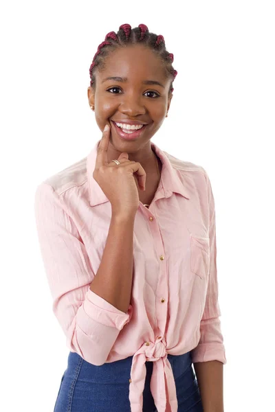 Heureuse fille africaine isolée sur fond blanc — Photo