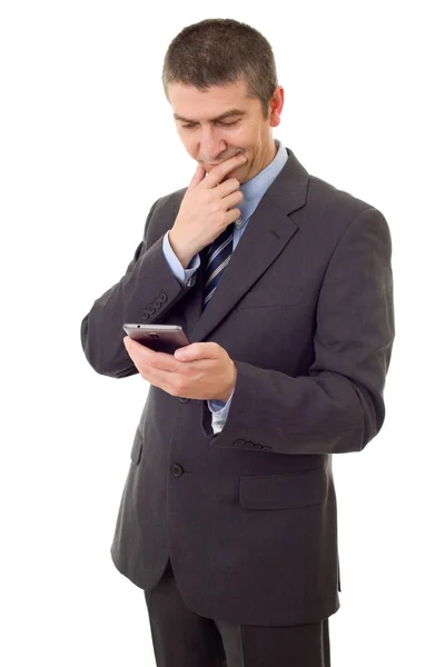 Homem de negócios feliz no telefone, isolado — Fotografia de Stock