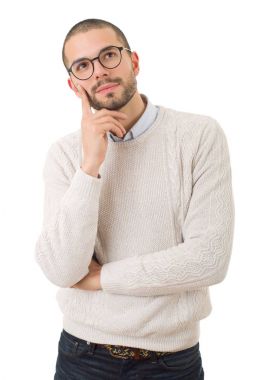 düşünme, beyaz arka plan üzerinde izole genç casual adam