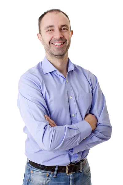 Young happy casual man portrait, isolated on white — Stock Photo, Image