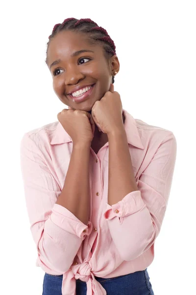 Gelukkig afrikaans meisje geïsoleerd op witte achtergrond — Stockfoto