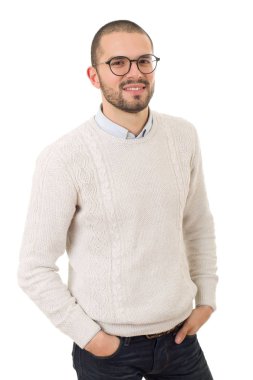 casual adam beyaz zemin üzerine izole mutlu