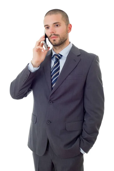 Besorgter Geschäftsmann am Telefon, isoliert — Stockfoto