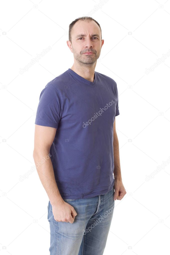 young happy casual man portrait, isolated on white