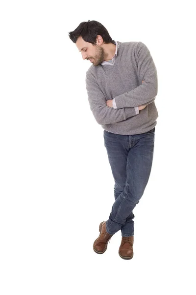 Gelukkig casual man vol lichaam in een witte achtergrond — Stockfoto