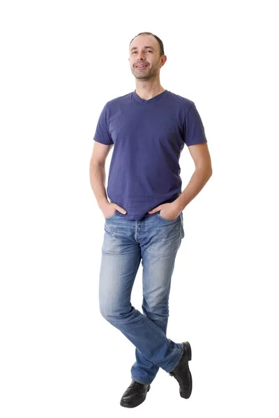 Gelukkig casual man vol lichaam in een witte achtergrond — Stockfoto