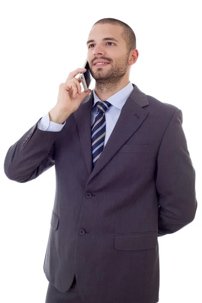 Hombre de negocios feliz en el teléfono, aislado Imagen De Stock