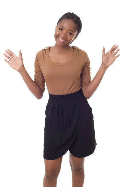 Happy african girl isolated on white background — Stock Photo, Image