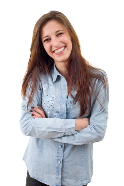 Giovane donna bella casual, isolata in bianco — Foto Stock