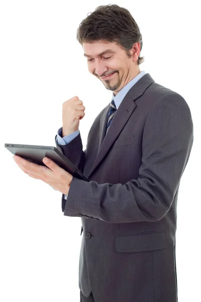 Businessman using touch pad of tablet pc, isolated — Stock Photo, Image