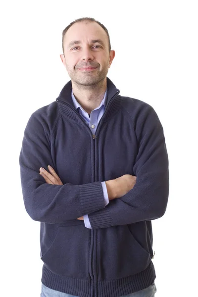 Retrato de hombre casual feliz joven, aislado en blanco — Foto de Stock