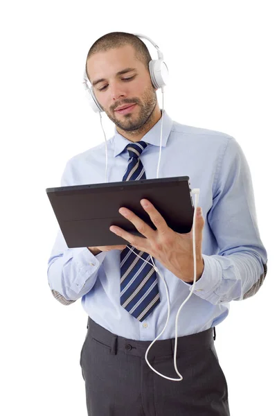 Businessman working with a tablet pc, isolated — Stock Photo, Image