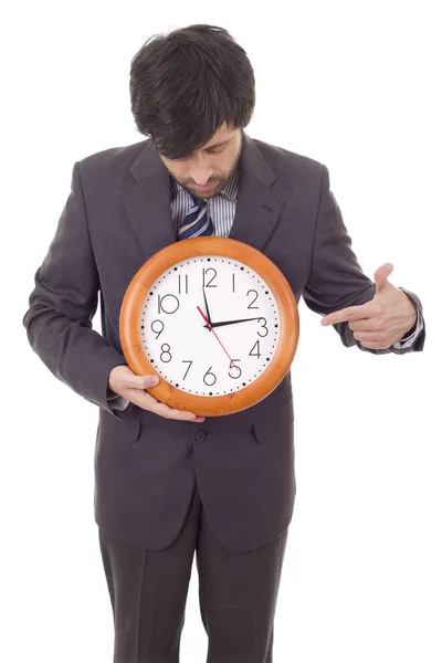 Businessman with clock isolated over a white background — Stock Photo, Image