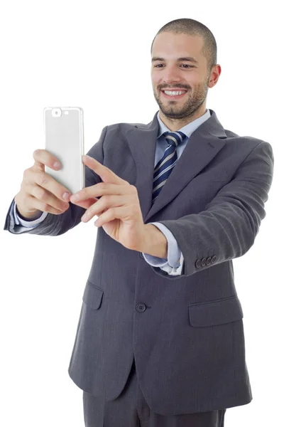 Hombre de negocios en traje y corbata tomando foto selfie —  Fotos de Stock