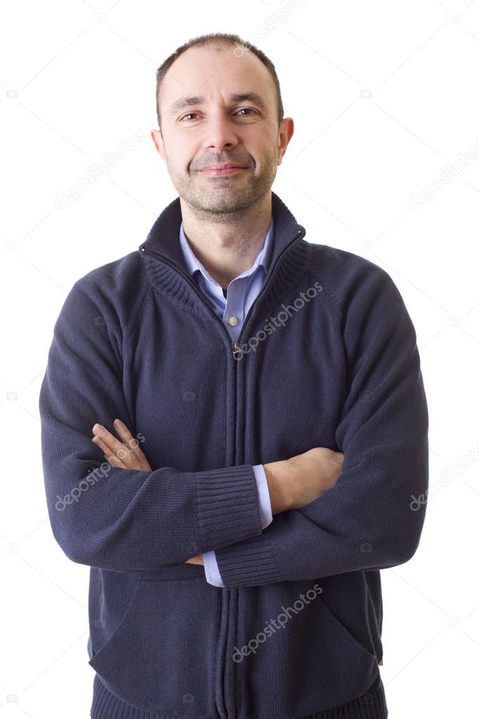 happy casual man portrait, isolated on white