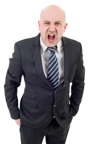 Hombre de negocios gritando aislado en un fondo de estudio blanco . — Foto de Stock