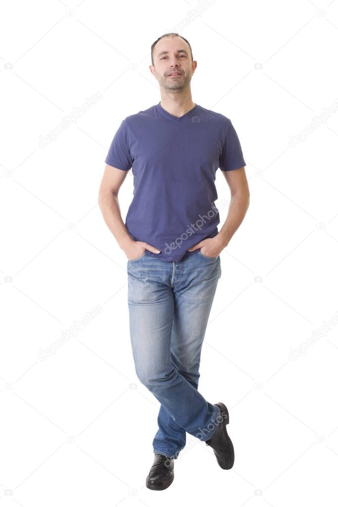 happy casual man full body in a white