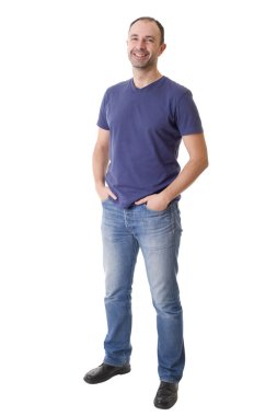 Casual adam tam vücut içinde beyaz bir arka plan