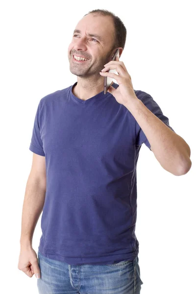 Casual jongeman op de telefoon, geïsoleerd — Stockfoto