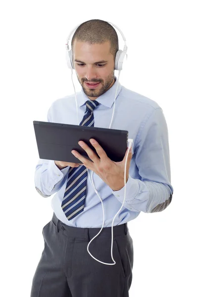 Jeune homme d'affaires travaillant avec une tablette pc, isolé — Photo