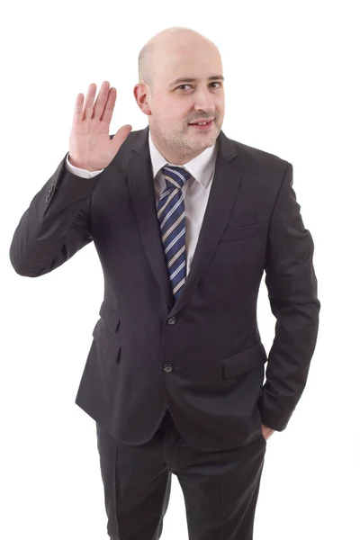 Feliz hombre de negocios escuchando aislado en blanco —  Fotos de Stock