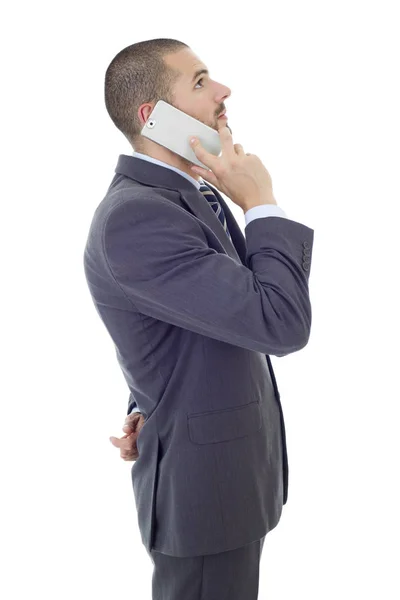 Bezorgde zakenman aan de telefoon, geïsoleerd — Stockfoto