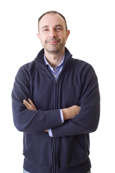 young happy casual man portrait, isolated on white