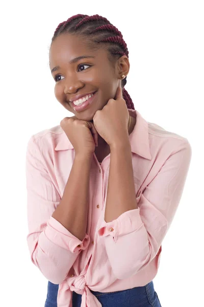 하얀 배경에 고립 된 행복 한 아프리카 소녀 — 스톡 사진